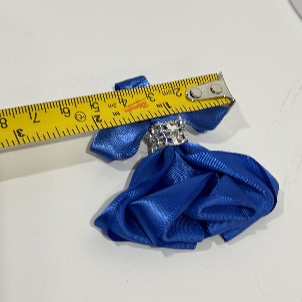 Handmade Satin Rose Hair Clip Blue Flower Bow Romantic Cottagecore 2.5 In - Picture 8 of 11